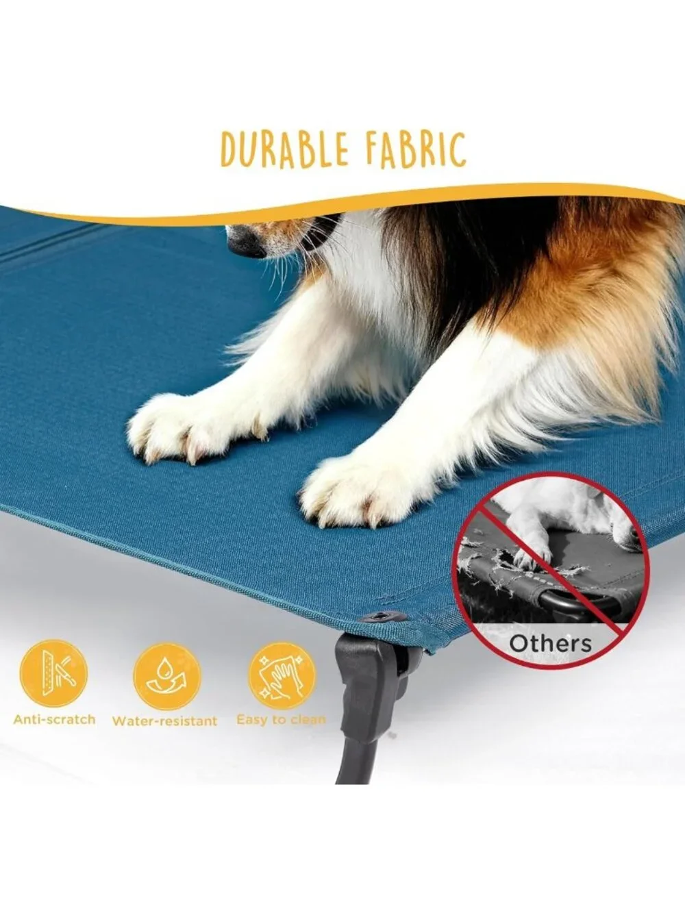 Elevated Dog Bed for Large Pets, Portable Cooling Cot with Non-Slip Feet, 43